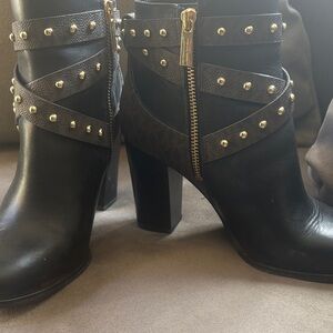 Michael Kors Black and Gold Studded Heeled Boots